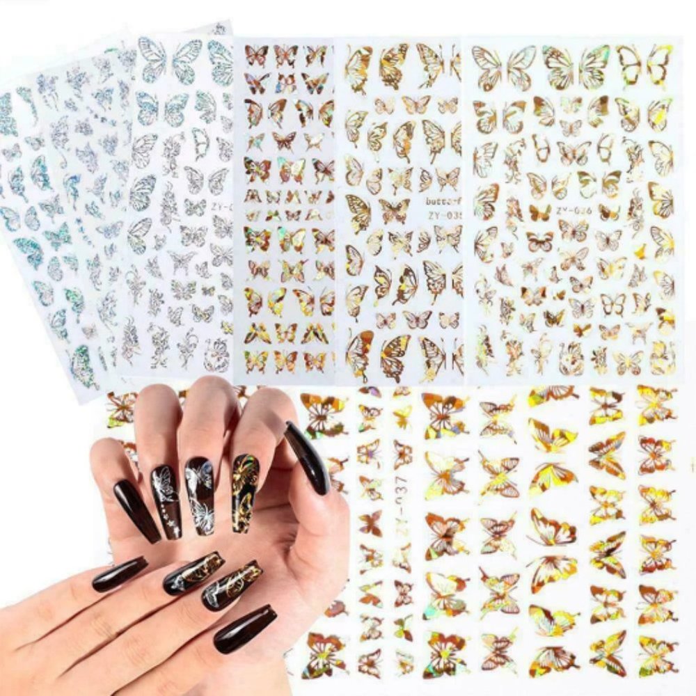 Butterfly Nail Stickers Nail Art Design DIY Decal Pink - US Stock